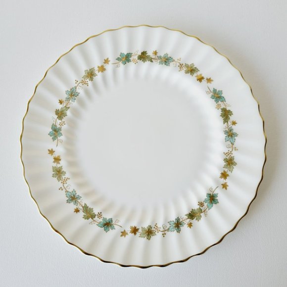Royal Doulton Piedmont Dinner & Bread Plate Set, Green Gold Leaves Swirl Rim VTG - Picture 12 of 14